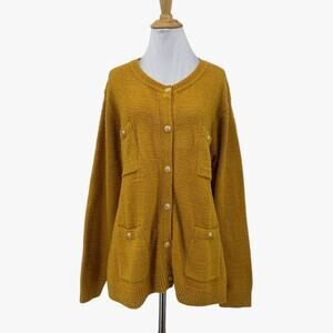 Estate Isaac Mizrahi Live Cardigan Womens 2X Plus Pumpkin Boucle Crest Buttons